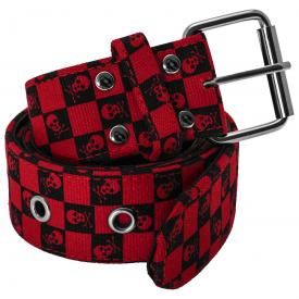 Ceinture Tissu DIVERS - Damier Têtes de Mort Rouge Noir