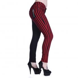 Pantalon Femme BANNED - Half Black Half Red Striped