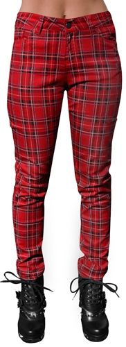 Pantalon Femme HELL BUNNY - Red Tartan - Rock A Gogo