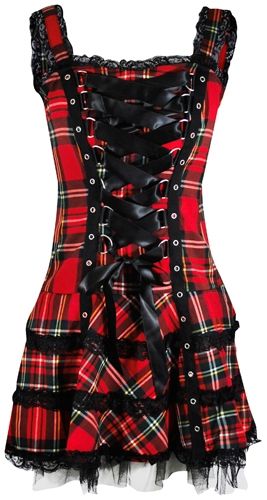 Hell Bunny Harley Mini robe carreaux tartan Punk Goth rouge foncé 