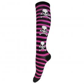 Chaussettes Longues ROCK DADDY - Têtes de Mort Noir Rose