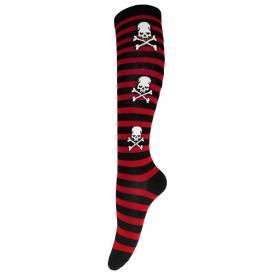 Chaussettes Longues ROCK DADDY - Skull Rayures Noires et Rouges